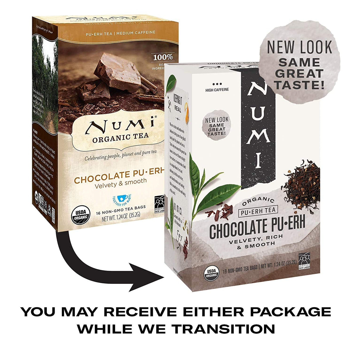 Numi Chocolate Pu-erh tea aroma steams from a cup, inviting a cozy moment.