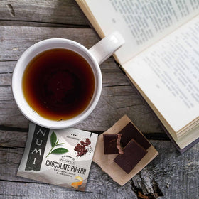Numi Chocolate Pu-erh Tea vanilla bean hint suggests smooth sweetness.