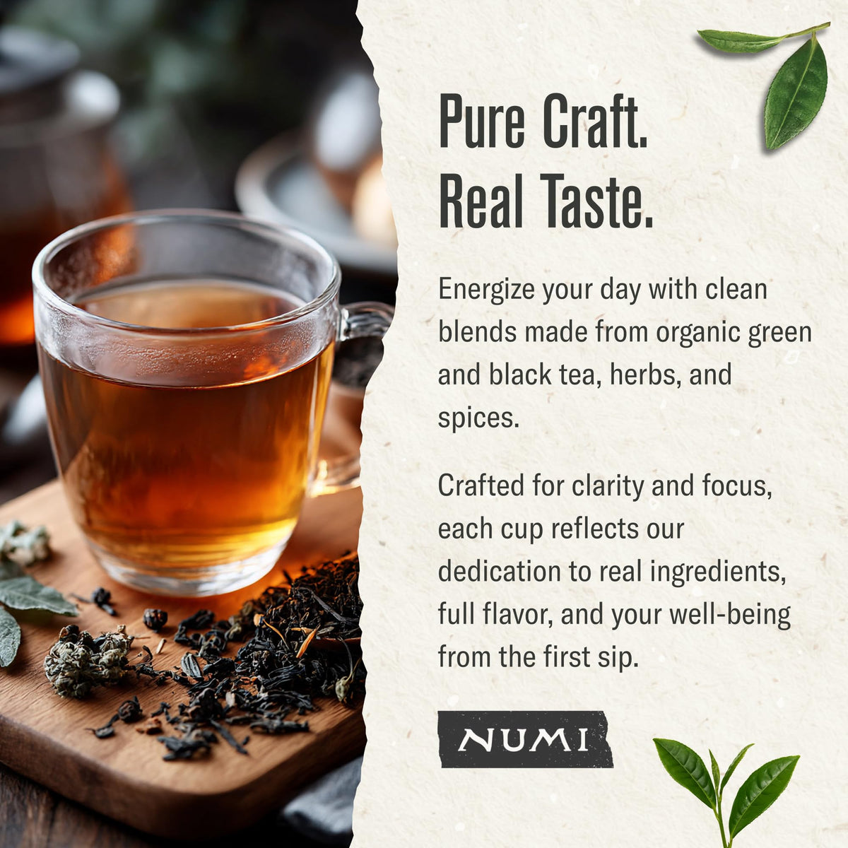Numi generous steeping setup enables easy brewing and aroma development.