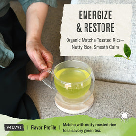 Numi Genmaicha green tea with roasted rice evokes warm aromas and comforting savor
