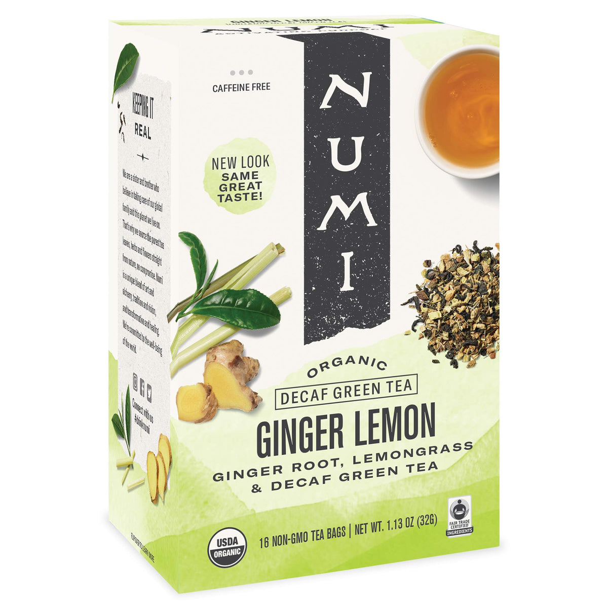 Numi Ginger Lemon Decaf Green Tea Bags for a soothing caffeine-free pick-me-up