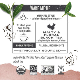 Numi golden tips Yunnan black tea reveals rich malt and delicate floral notes.