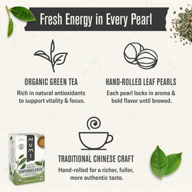 Numi Gunpowder Green Tea steeping cup captures a bold, smooth infusion.