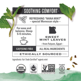 Numi Moroccan Mint Tea leaves close-up with fresh mint aroma.