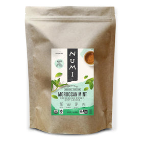 Numi Moroccan Mint Tea pouch front view, ideal for easy loose-leaf brewing.