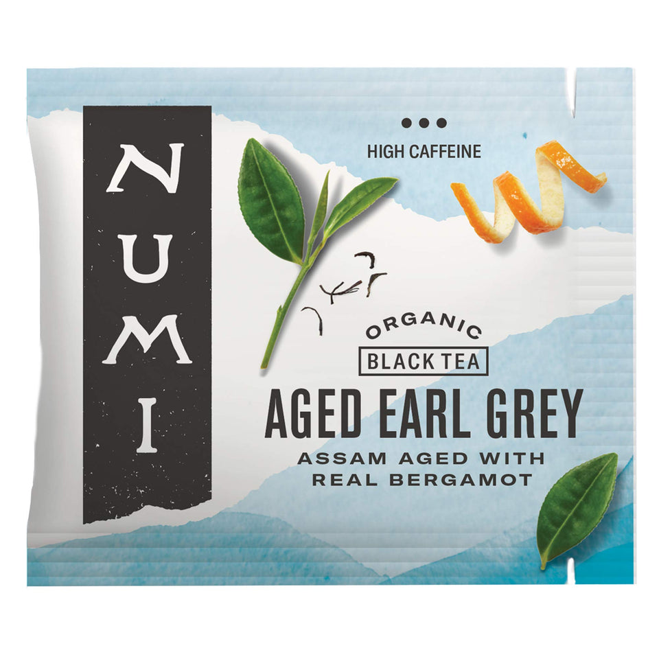 Numi Organic Aged Earl Grey tea bags for a smooth, bergamot-infused daily ritual.