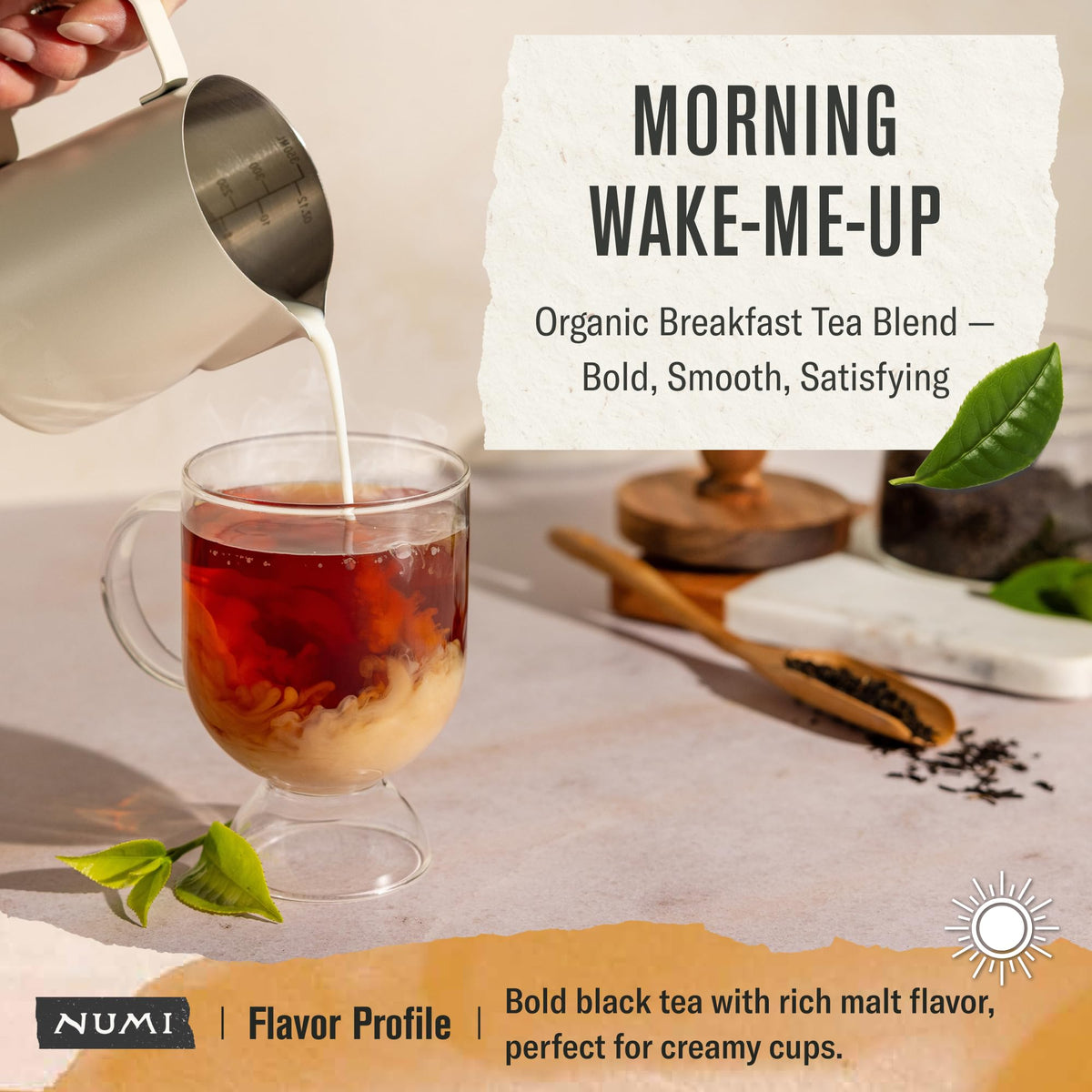 Numi Organic Breakfast Blend full leaf tea leaves in premium form.