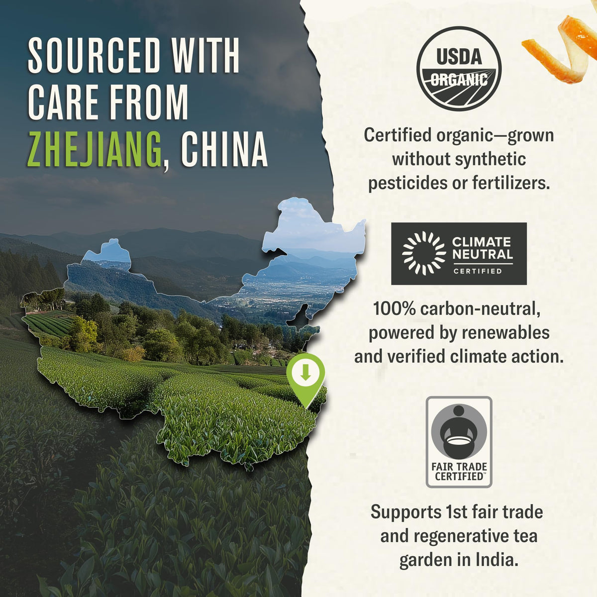 Numi Organic certifications label signaling USDA Organic and Non-GMO.