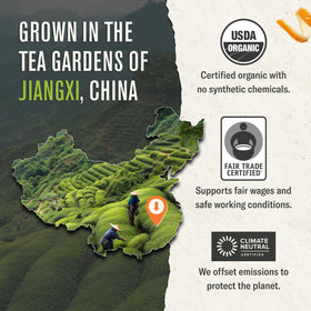 Numi organic green tea packaging label communicates organic quality.