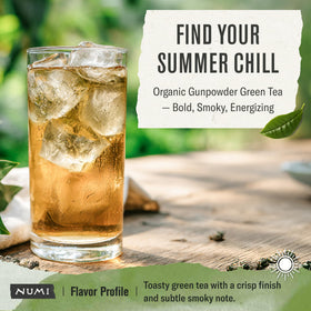 Numi organic green tea resealable pouch preserves freshness for daily enjoyment.