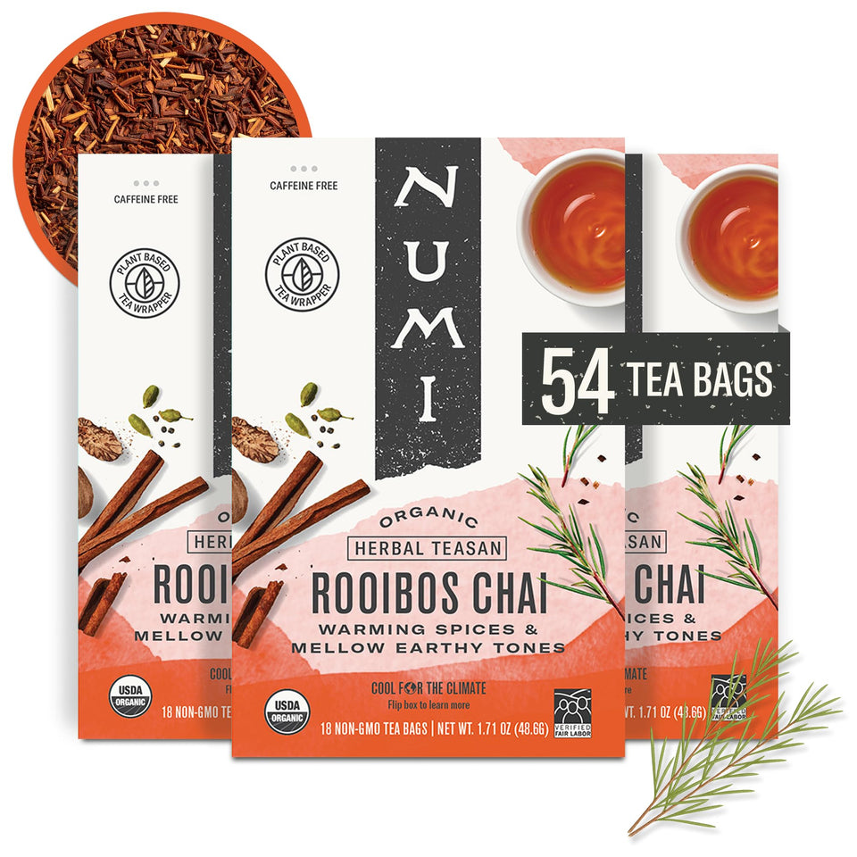 Numi Organic Rooibos Chai tea bags pack-3, caffeine-free evenings