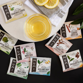 Numi recyclable carton packaging supporting sustainable tea choices.
