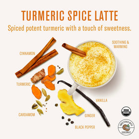 Numi Organic Turmeric Latte Powder dissolving into hot milk.