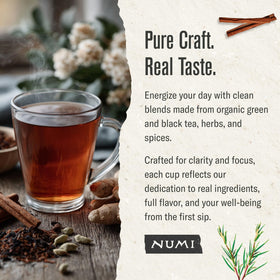 Numi Rooibos Chai latte with milk for creamy indulgence.