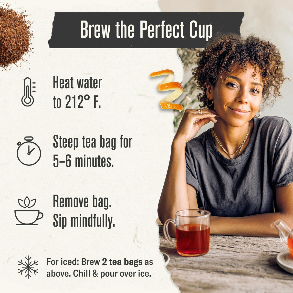 Numi Rooibos tea steaming cup ready for relaxing moments