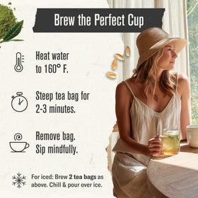 Numi tea bags inside pack highlighting compostable, eco-friendly bags.