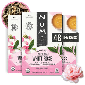 Numi White Rose tea box front for a premium organic blend