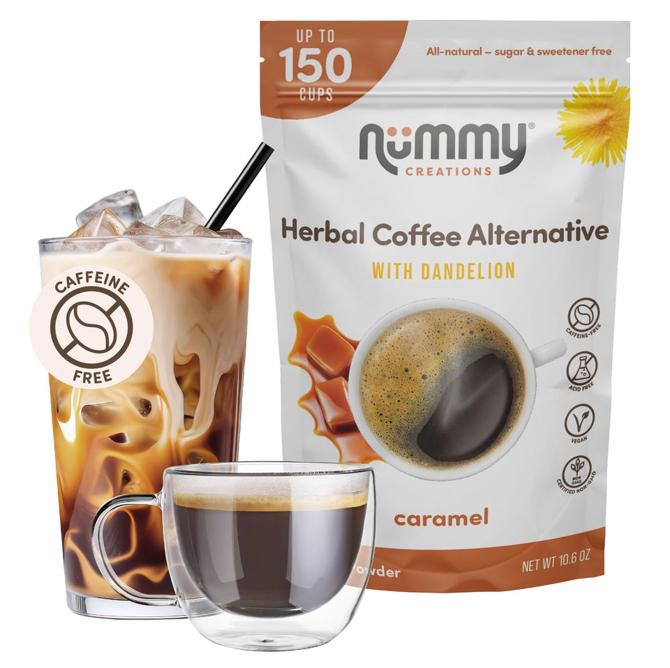 Nummy Creations caramel coffee alternative bulk bag for everyday use.