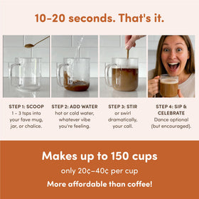 Nummy Creations latte-style beverage with caramel flavor and caffeine-free formula.