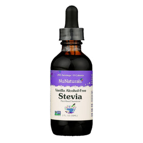 Nunaturals liquid stevia bottle showing sugar-free sweetness for beverages