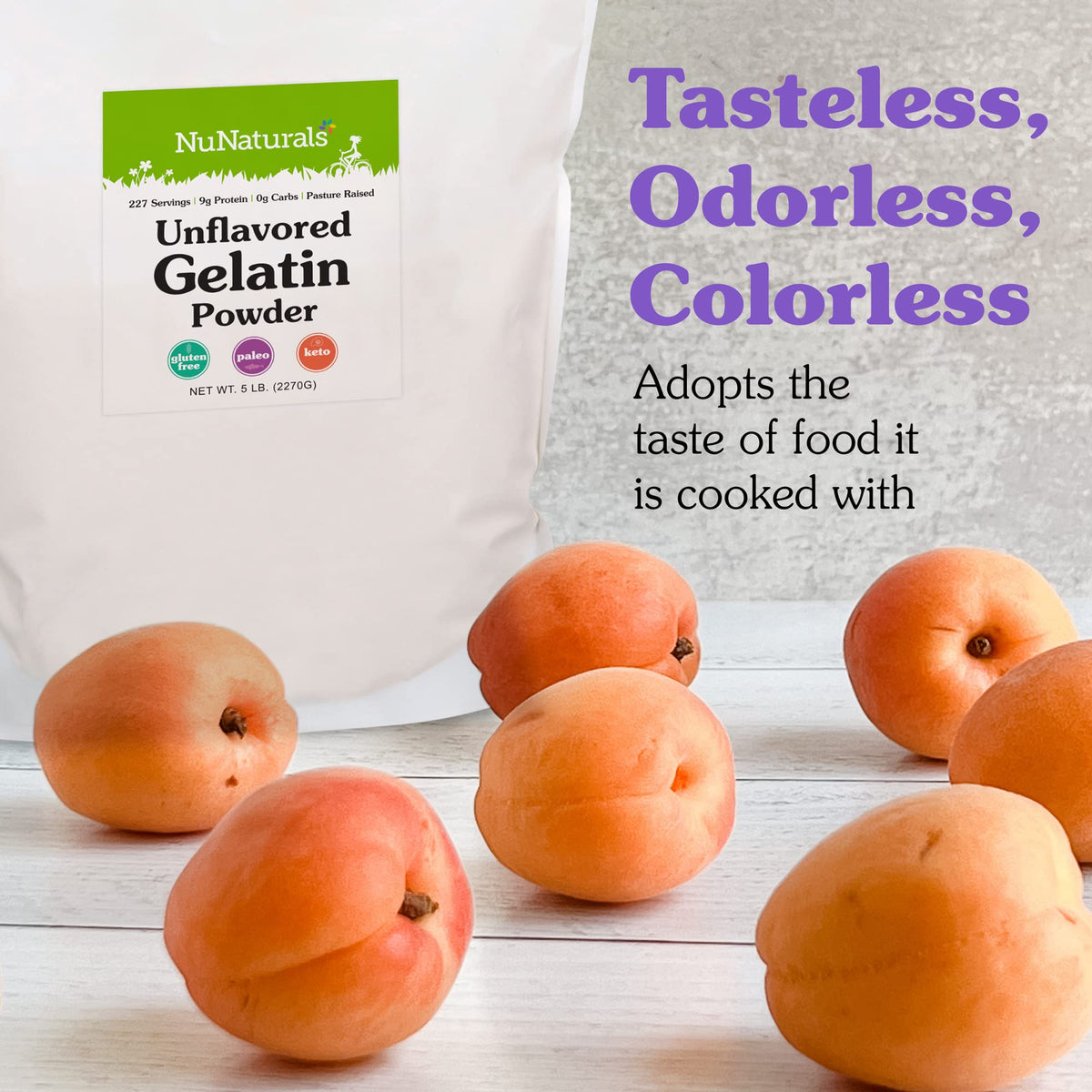 No artificial additives in NuNaturals gelatin powder, 1-ingredient formula