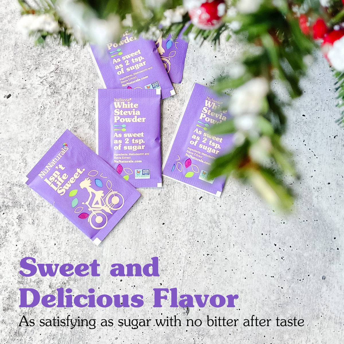 Stevia packets added to cereal for sugar-free flavor with NuNaturals.