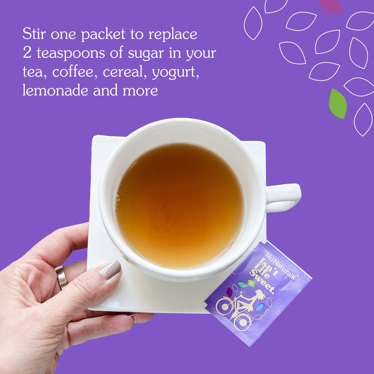 On-the-go NuNaturals stevia packets provide light sweetness in beverages.