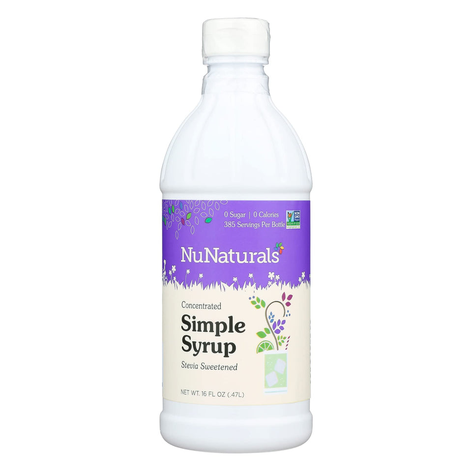NuNaturals Stevia Simple Syrup bottle-pour offers zero calorie sweetness for daily use.