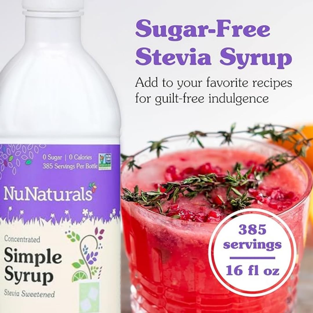 NuNaturals Stevia Simple Syrup coffee-latte enhances flavor without sugar.