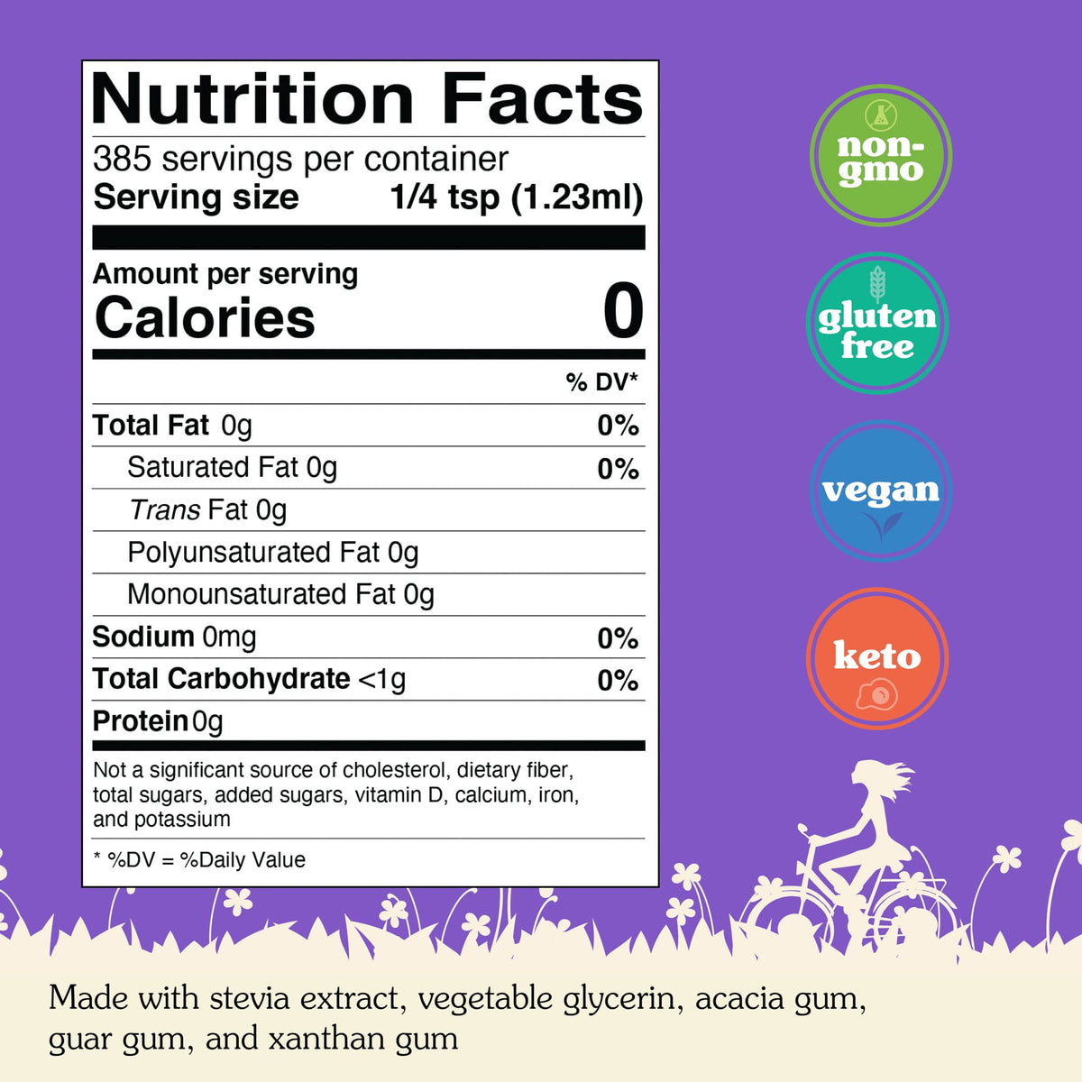 NuNaturals Stevia Simple Syrup zero-calorie-count fits low-carb meal plans.