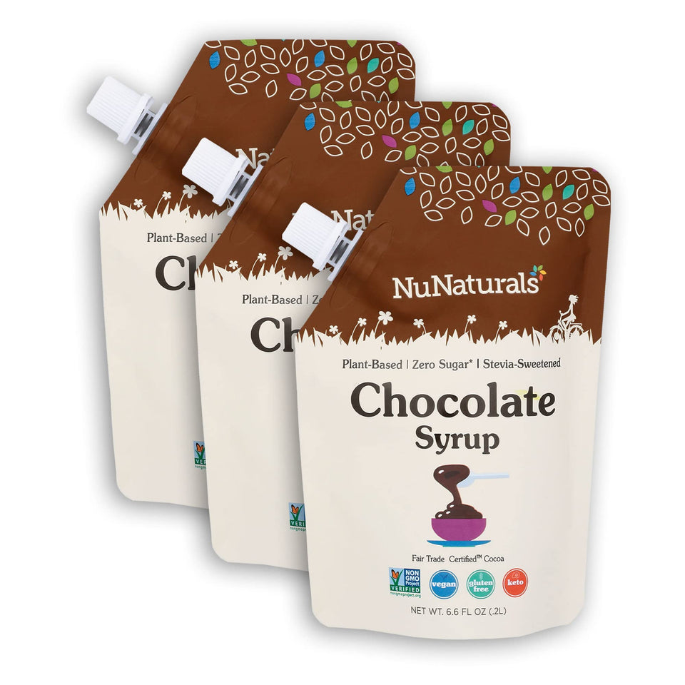 NuNaturals Stevia Syrup bottle pour for zero-calorie sweetness in drinks.