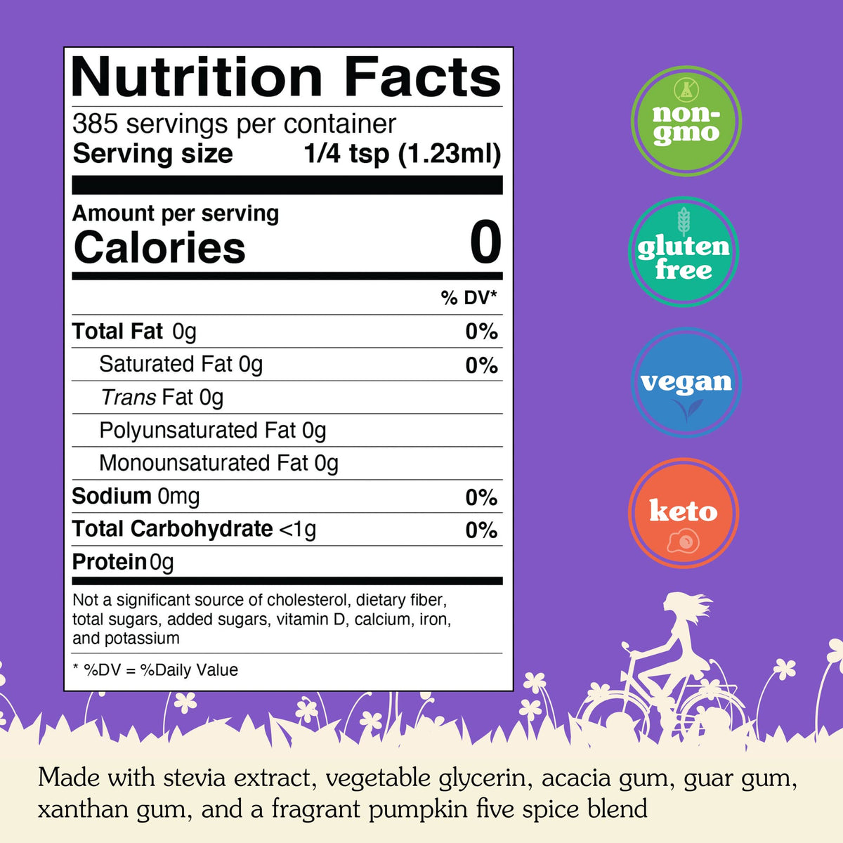 NuNaturals Stevia Syrup gluten-free label highlights dietary compatibility.