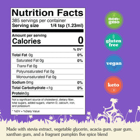 NuNaturals Stevia Syrup gluten-free label highlights dietary compatibility.