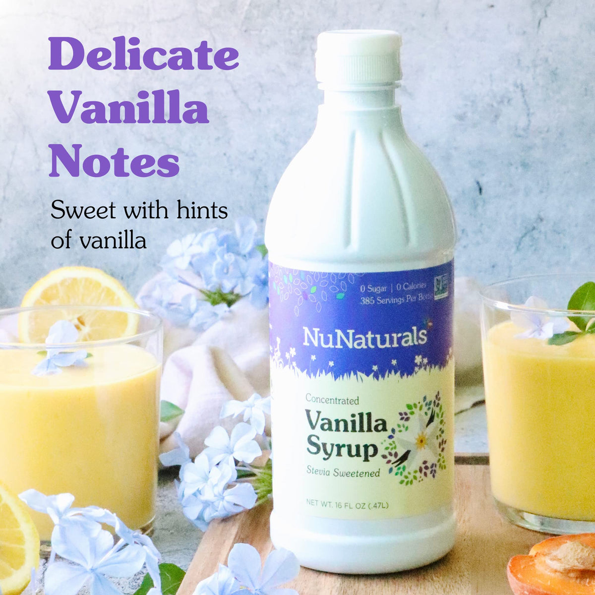 NuNaturals Stevia Syrup latte glass drizzle enhancing flavor with zero calories