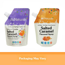 NuNaturals Stevia Syrup salted caramel pour shows smooth drizzle for coffee.