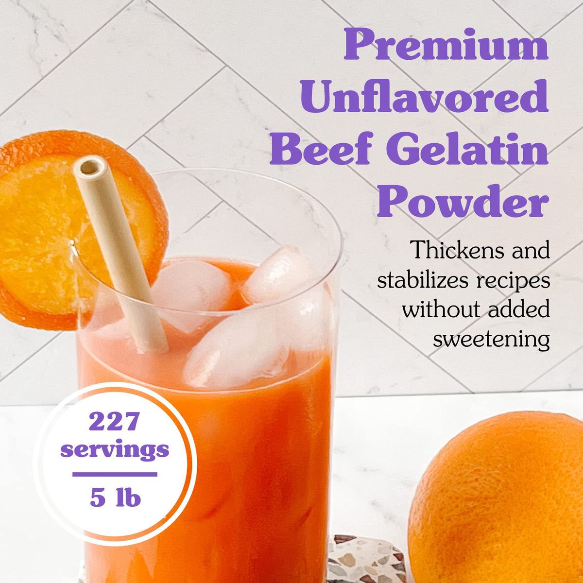 NuNaturals unflavored gelatin powder with scoop for precise measuring