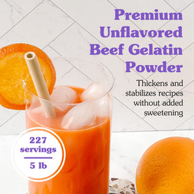 NuNaturals unflavored gelatin powder with scoop for precise measuring