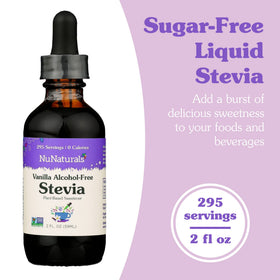 Nunaturals vanilla flavor dropper emphasizes rich vanilla notes for coffee and tea