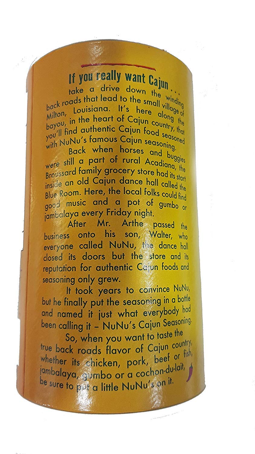 NuNu's Cajun seasoning 8oz shaker served on poultry and seafood for Cajun depth