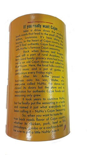 NuNu's Cajun seasoning 8oz shaker served on poultry and seafood for Cajun depth