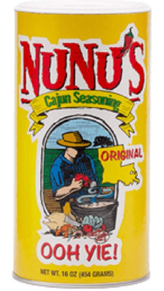 NuNu's Original Cajun seasoning bottle pour enhances meats, seafood, and vegetables with bold Cajun flavor.