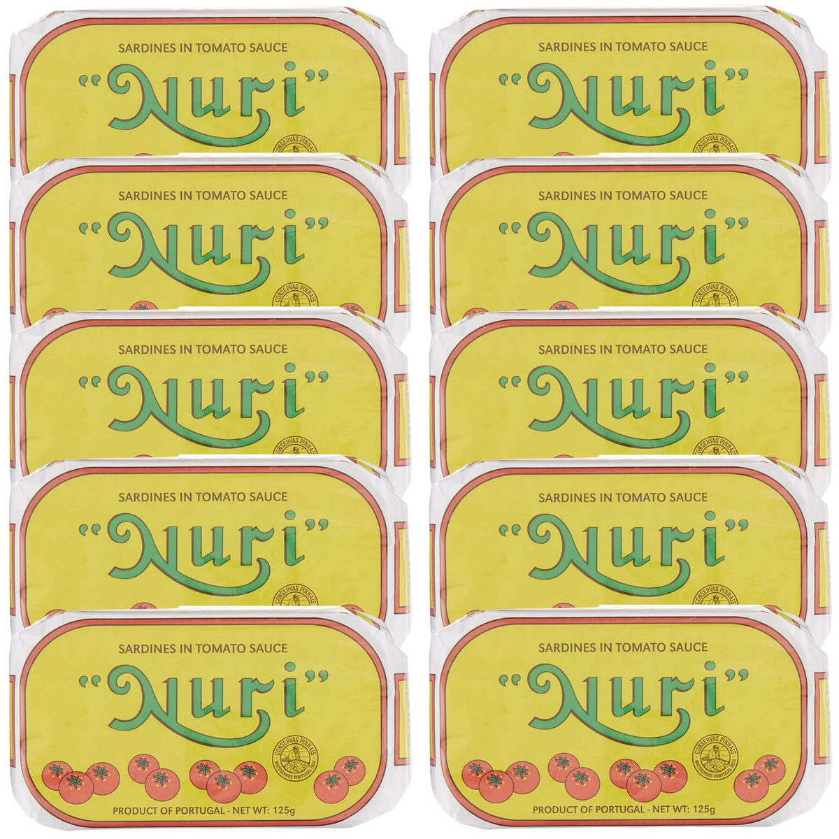 Nuri sardines in tomato sauce pack front view, convenient pantry staple for quick meals.