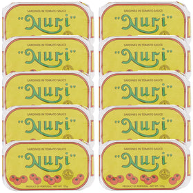 Nuri sardines in tomato sauce pack front view, convenient pantry staple for quick meals.