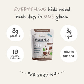 Nurished Mighty Chocolate Milk spoon dip shows easy mixing with shakes