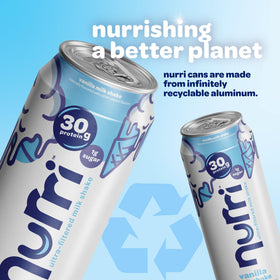 Nurri aluminum can emphasizes sustainable packaging and recyclability.