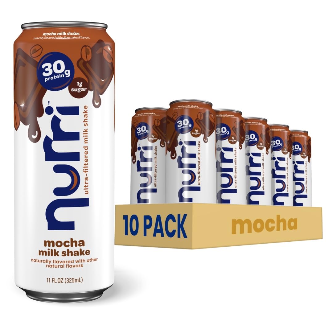 Nurri Mocha protein shake can front showing protein packed drink for on-the-go fueling.