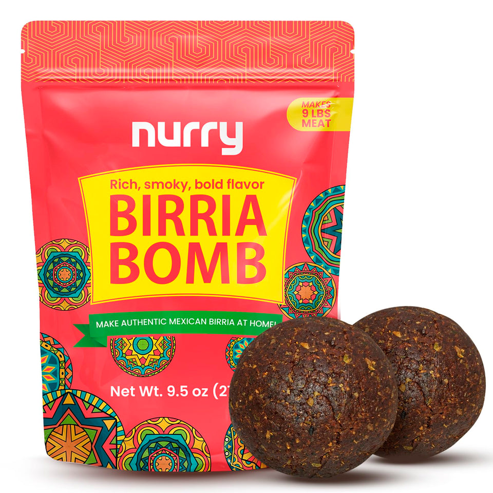 NURRY Birria Bomb Balls pack ready to cook for rich, smoky birria flavor.