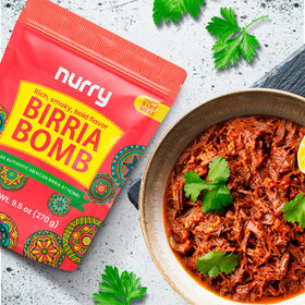 NURRY Birria Bomb Balls plated for restaurant-quality at home.