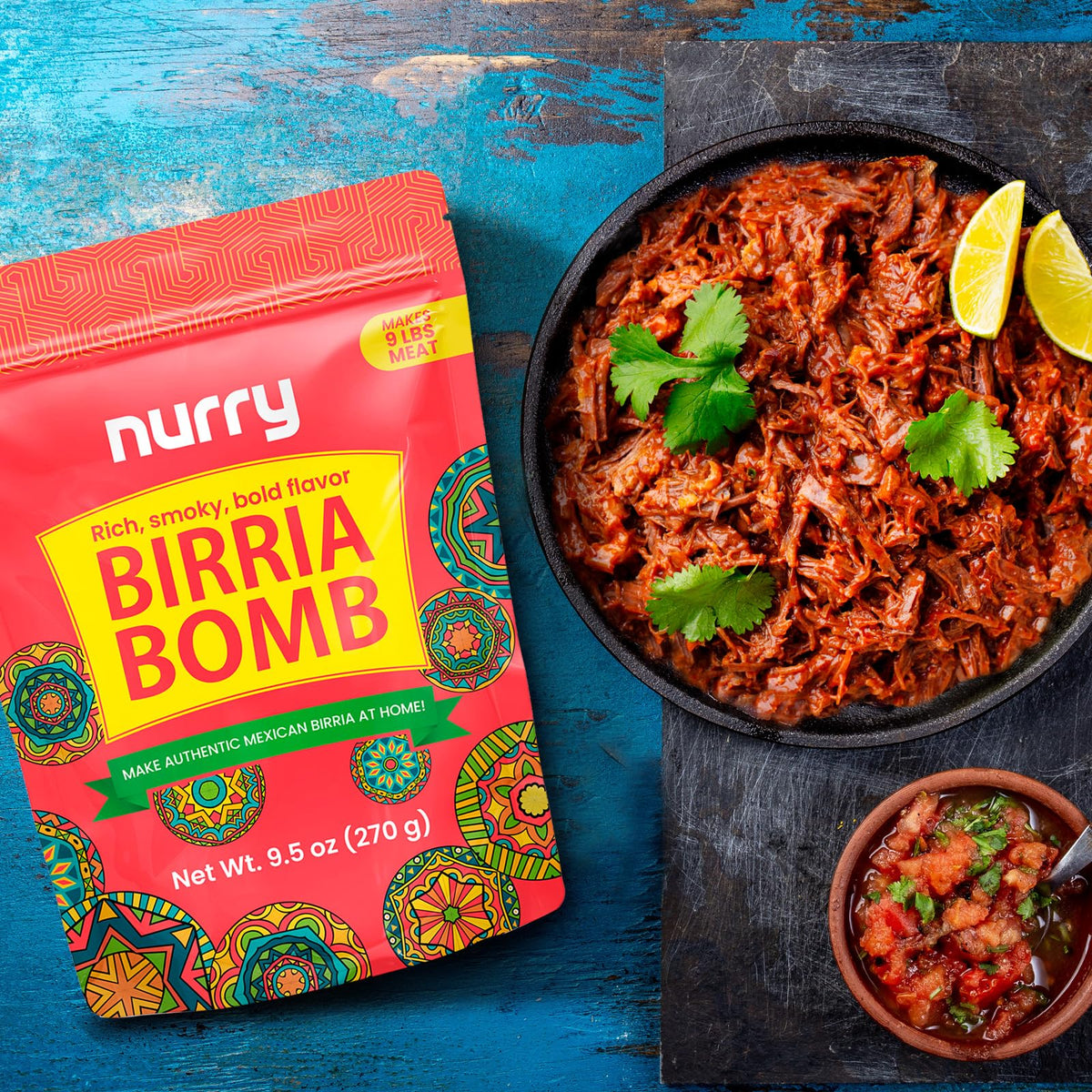 NURRY Birria Bomb Balls slow-cooker birria for tender meat.