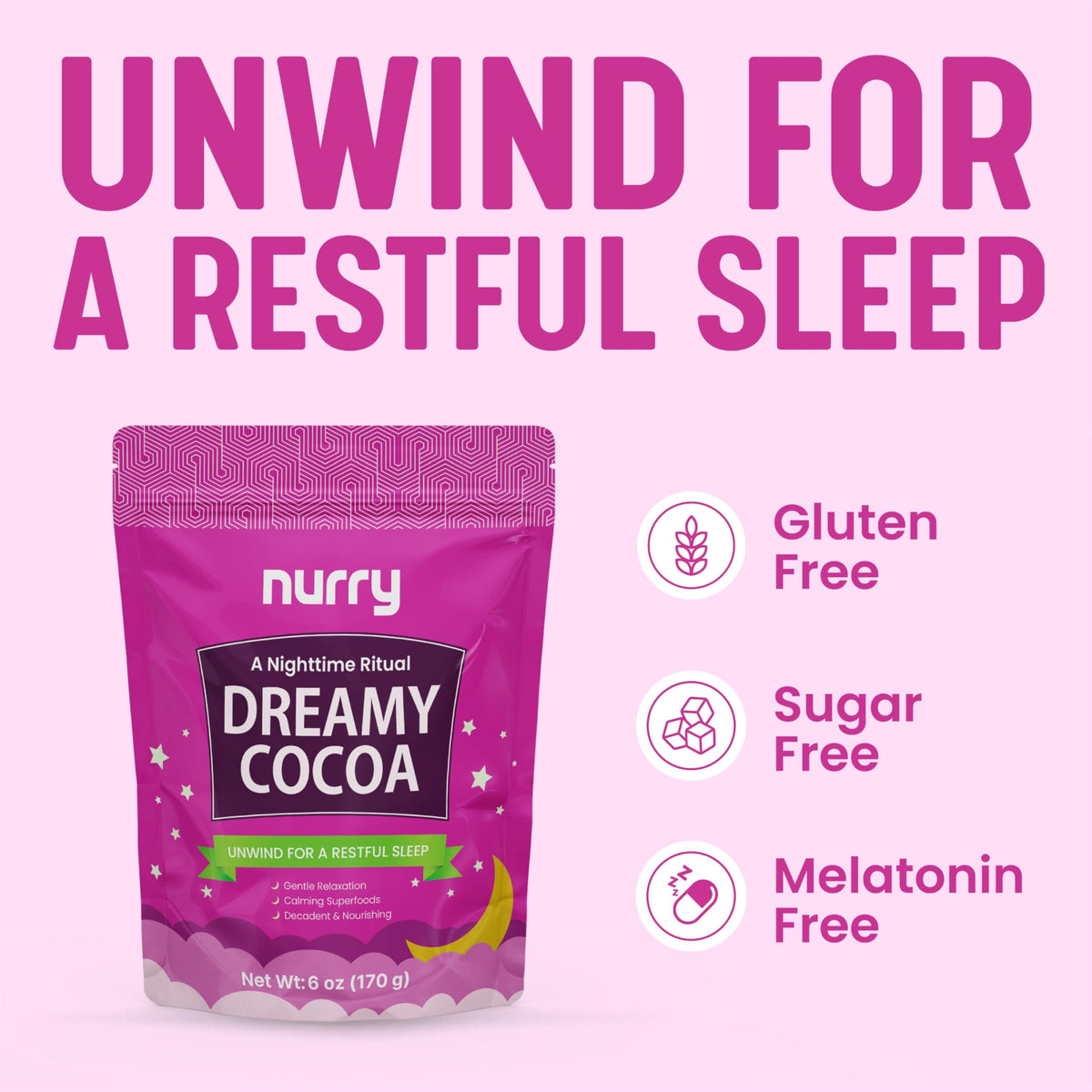 NURRY mushroom and magnesium blend label signaling full-body relaxation potential.